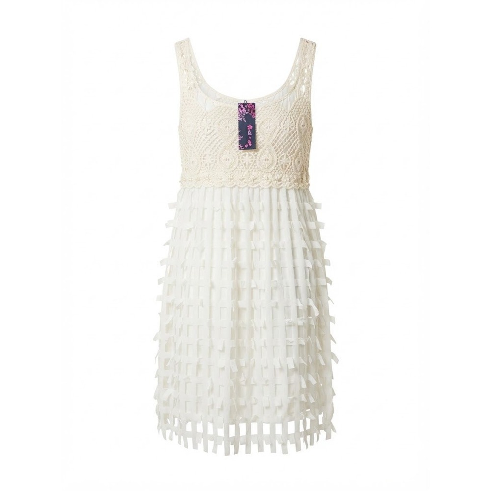 A&P Dress Womens M/L White Crochet Lace Fringe Mini Mediterranean Vacation Style